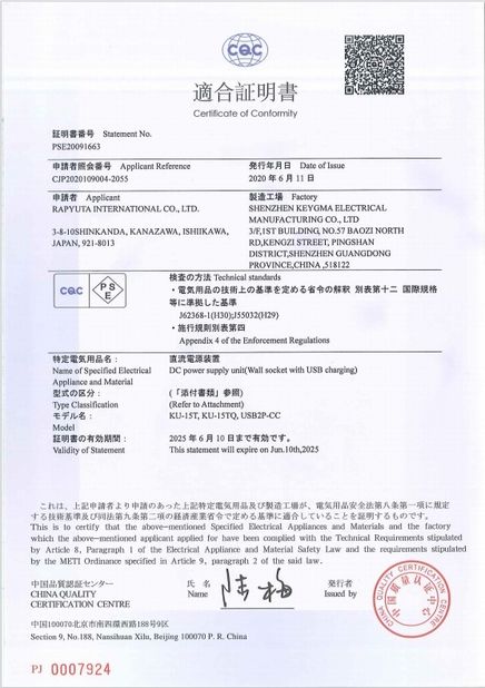 Κίνα Shenzhen Keygma Electrical Manufacturing Co.,Ltd Πιστοποιήσεις